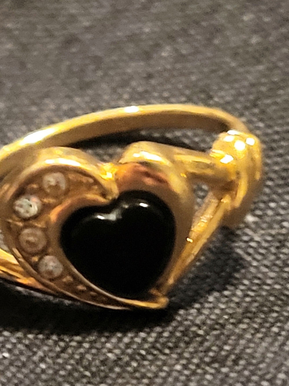 Gold Heart Ring with Black Onyx and Accent Stones